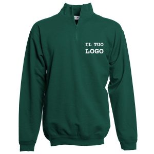 Felpa zip senza tasche verde bottiglia personalizzabile logo cuore